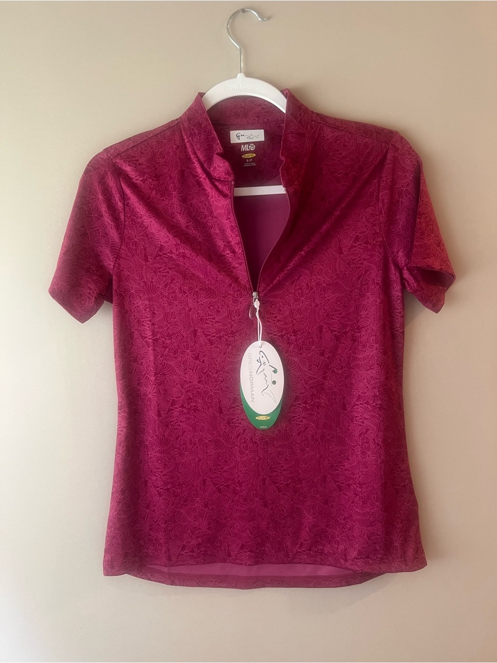 Greg Norman Collection Short Sleeve Zip Top in Berry